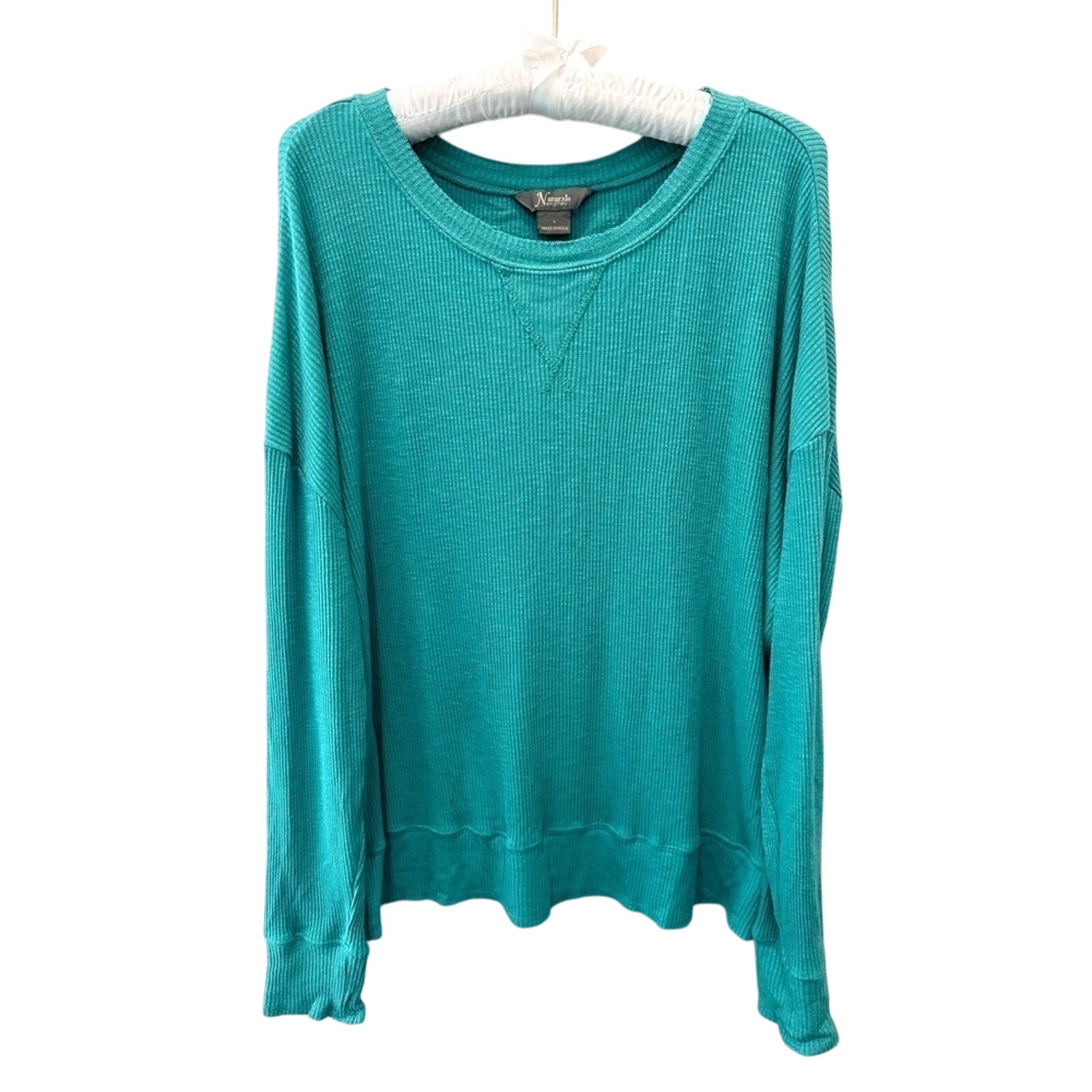 Natural Reflections | Turquoise Thermal Waffle Knit Top | Size Large